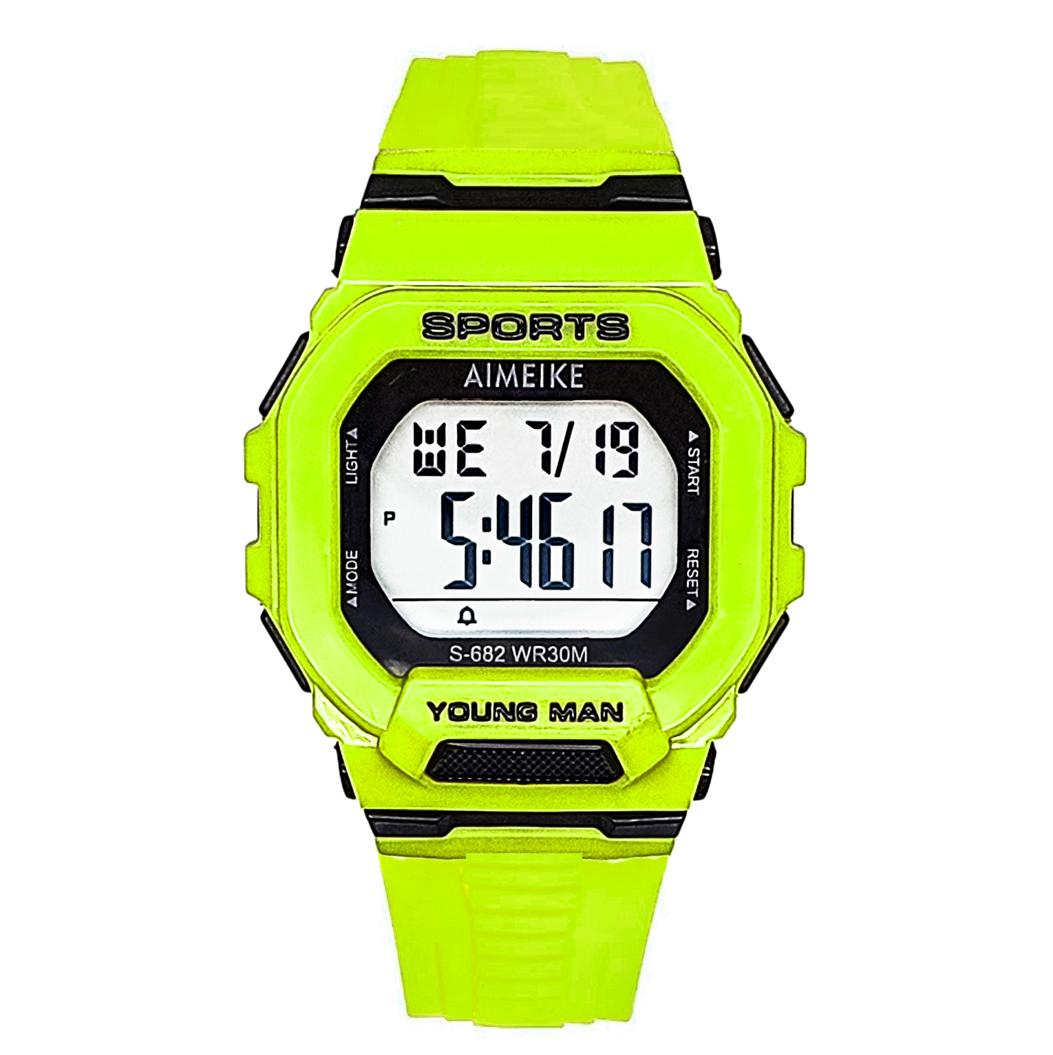 Reloj Digital Resistente Al Agua Cuadrado Verde Claro Unisex + Estuche